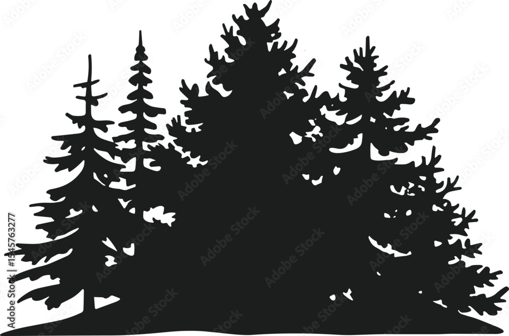 Obraz premium Silhouette of Evergreen Forest Trees – Black Woodland Vector Illustration