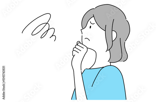 考え込んだ表情で顎に手を添えて悩む女性の横顔ベクターイラスト