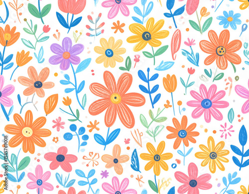 Wallpaper Mural Vibrant Floral Pattern with Colorful Flowers and Leaves Torontodigital.ca