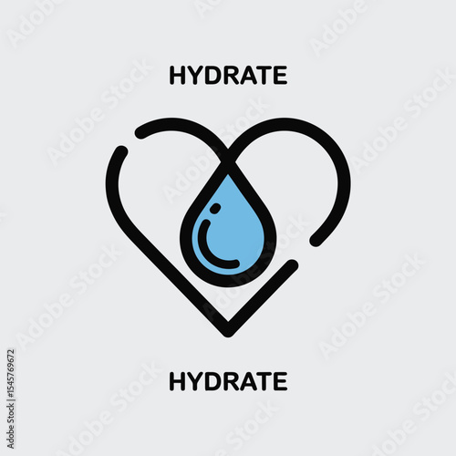 Blue Water Drop Heart Shape Hydrate Icon Graphic hydration