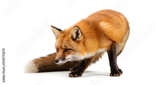 Schitterende rode vos elegant geknield zacht licht. AI Generated