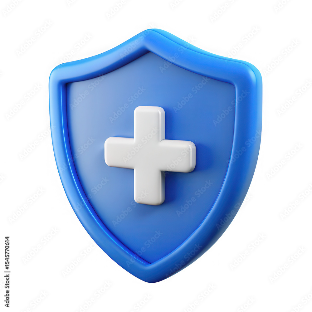 Fototapeta premium 3d blue shield with white cross icon isolated on transparent background
