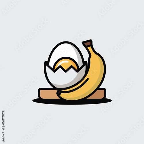 Boiled Egg and Yellow Banana on Wooden Board fruit