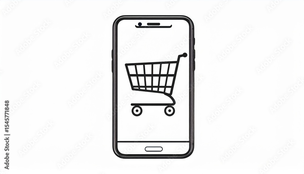 Mobile shopping Smartphone displaying a shopping cart icon for online retail Mobile shopping Smartphone displaying a shopping cart icon for online retail
