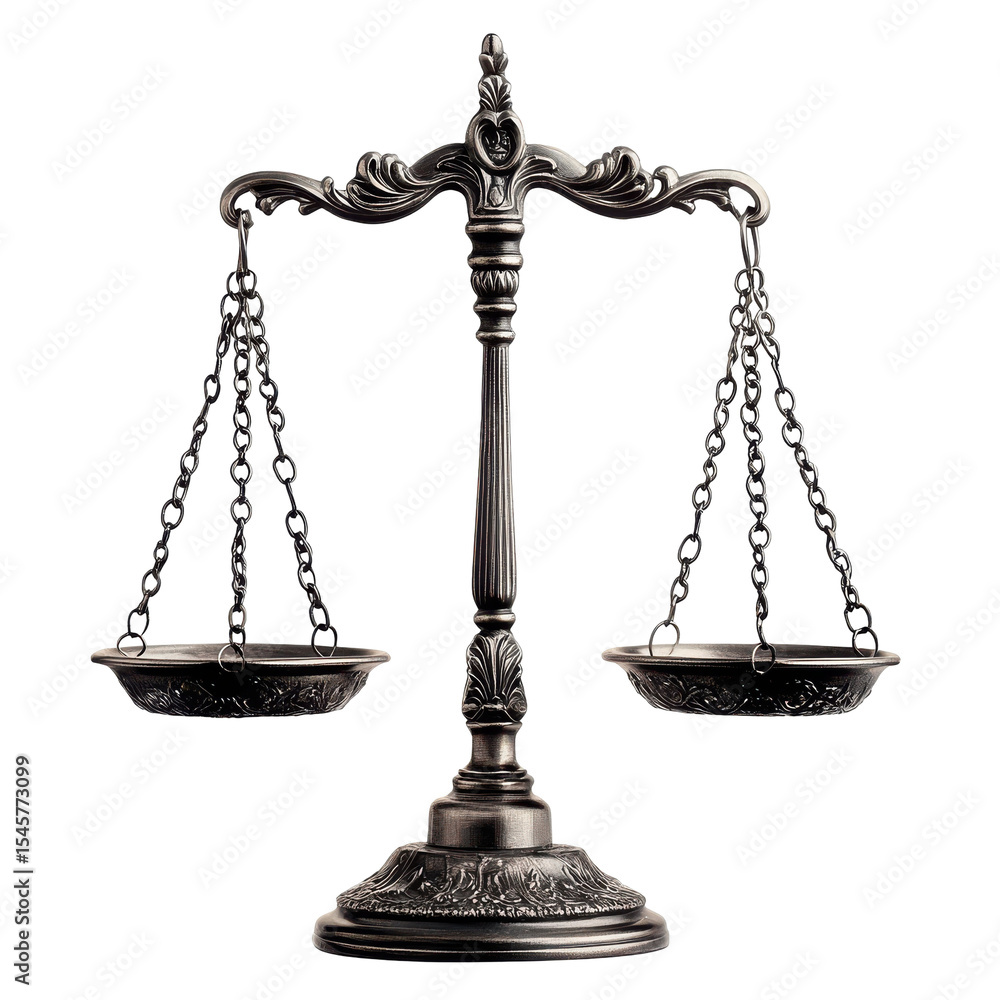 Elegant Antique Scales of Justice Symbol of Law and Balance, isolated on a transparent background Elegant Antique Scales of Justice Symbol of Law and Balance, isolated on a transparent background