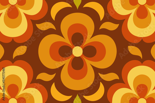 Retro 70s Flower Power Seamless Pattern Vintage Floral Design