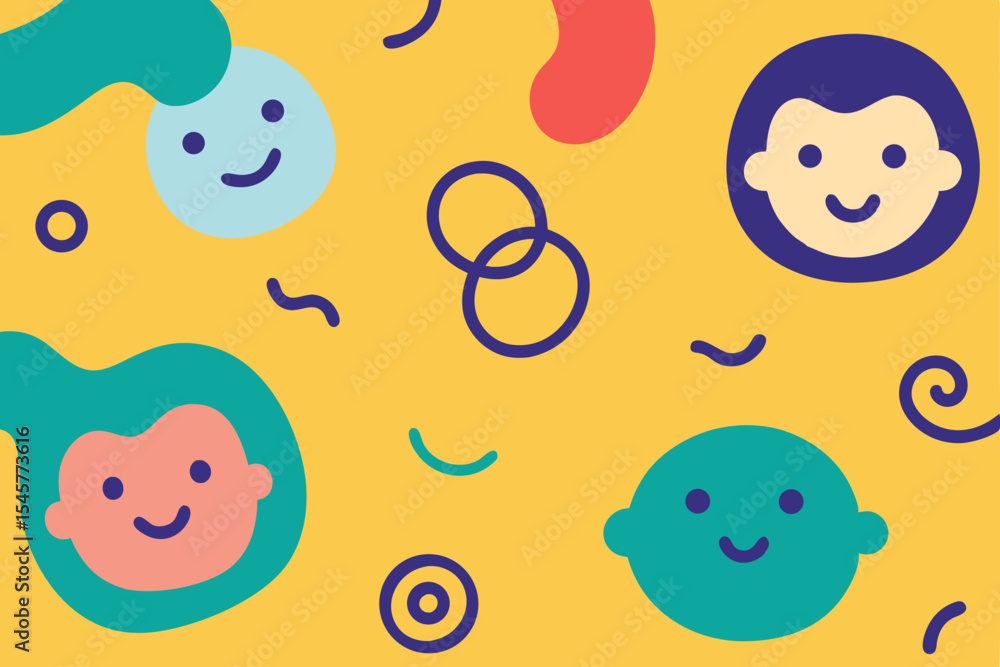 Obraz premium Happy Faces and Abstract Shapes A Joyful and Playful Illustration