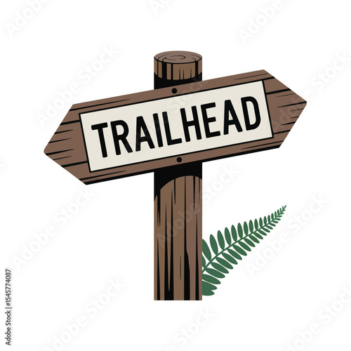Brown Wooden Trailhead Sign with Green Fern wooden sign
