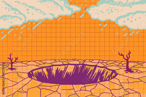 Asteroid impact illustration, orange and purple tones, for educational use