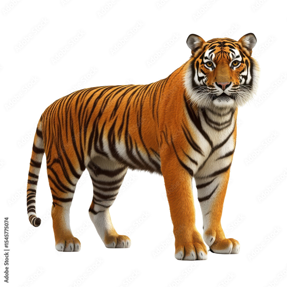 Fototapeta premium Majestic Tiger Powerful Predator Orange Black Stripes Wild Cat isolated on a transparent background
