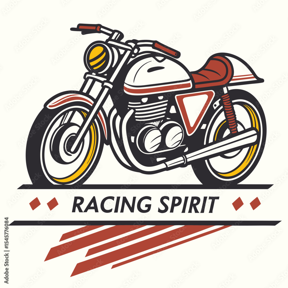 Obraz premium Vintage Style Sports Motorcycle T Shirt Design Red White Yellow Black Racing Spirit Graphic