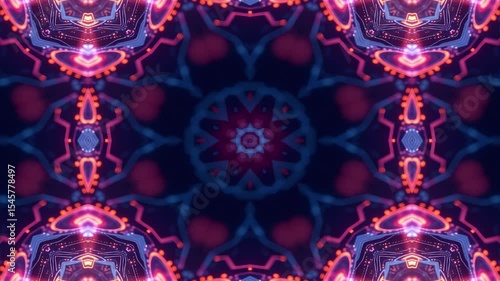 Kaleidoscopic Heartbeat: Pulsating Neon Geometric Animation with Symmetrical Patterns.