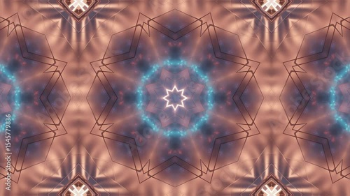 Abstract Kaleidoscope Design with Geometric Patterns and Neon Lights.
