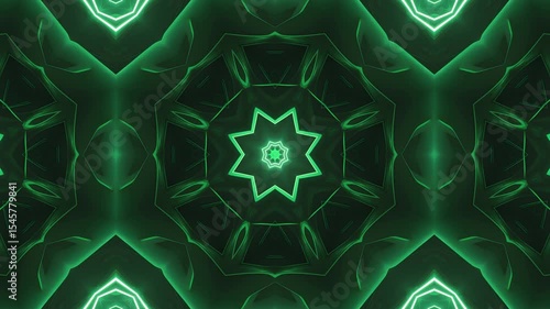 Kaleidoscopic Green Geometric Shapes Evolving in a Mesmerizing Abstract Digital Animation.