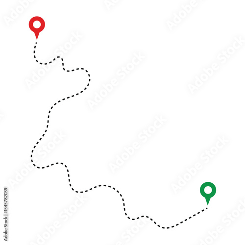 Route icon. Two points with dotted path and location pin. Route location icon two pin sign and dotted line. Distance icon illustration in eps 10.