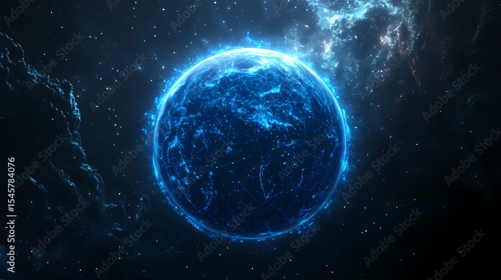 Fototapeta premium Glowing Planet Digital Earth in Space 