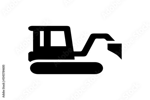 The image is a solid black icon of a bulldozer. It features a rectangular cabin with two window panels, mounted on a wide crawler track base. 