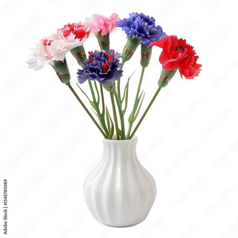 Obraz premium A white vase with a colorful arrangement of artificial flowers.
