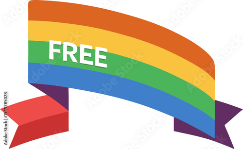 Free shipping banner graphic, rainbow gradient ribbon vector with white background.