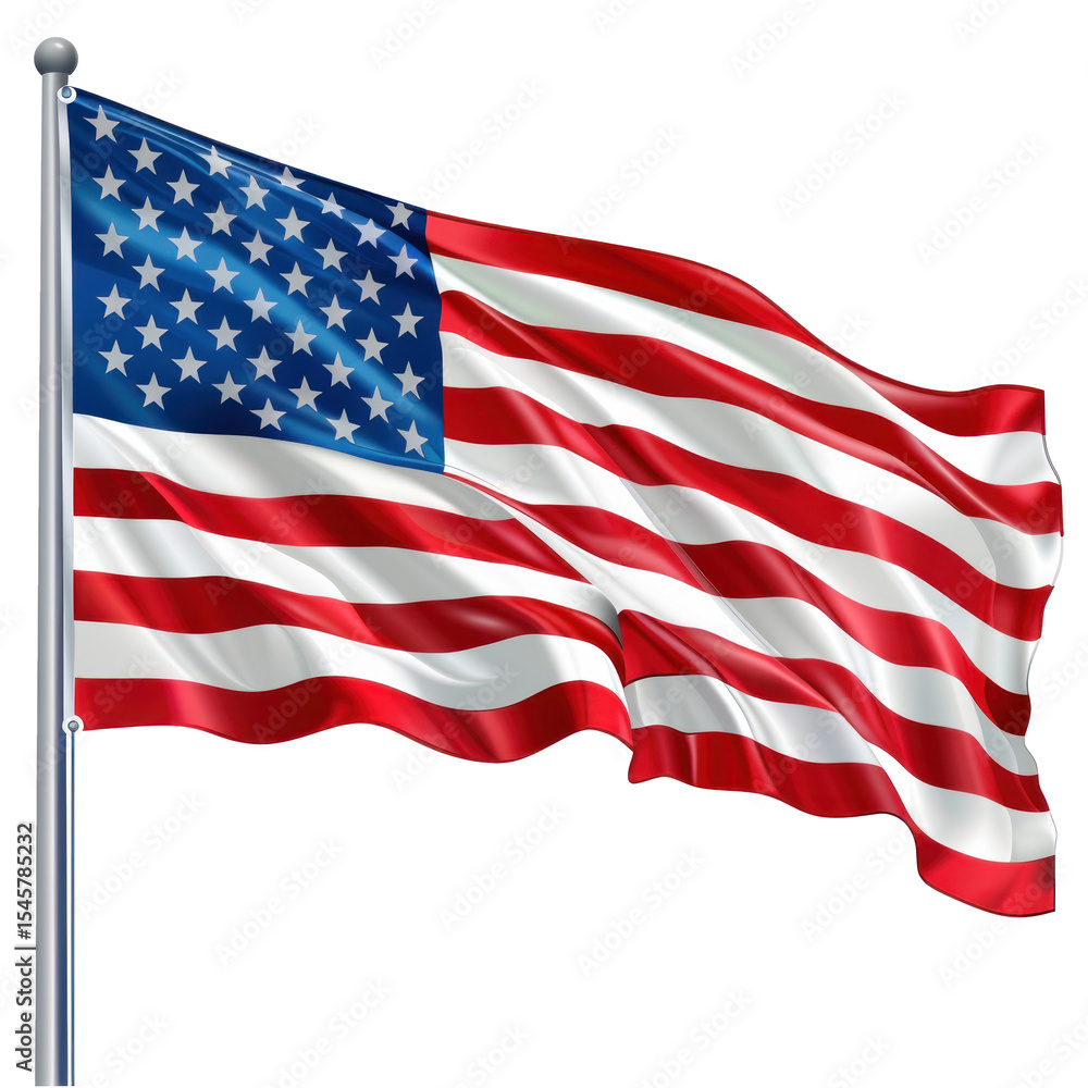 Obraz premium A waving American flag on a flagpole against a transparent background