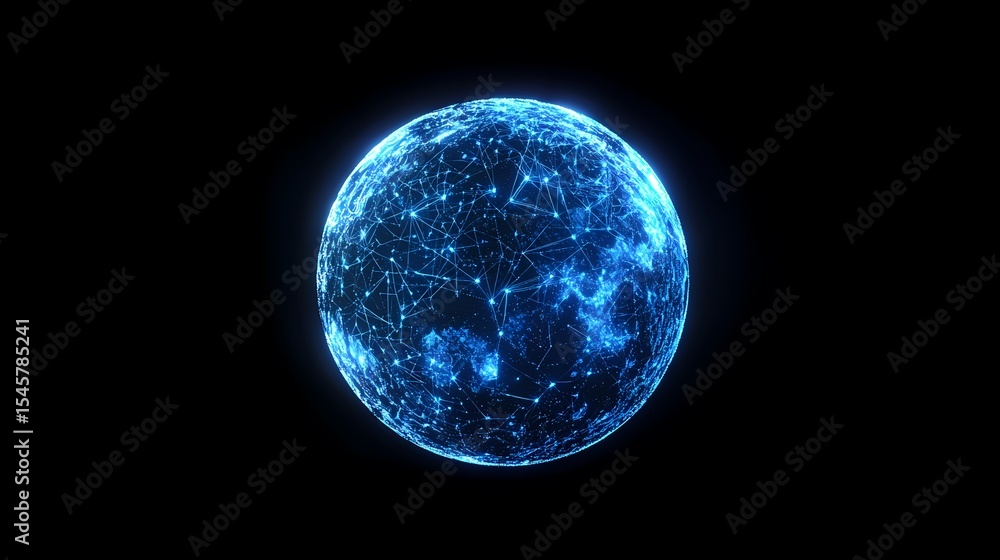 Fototapeta premium Glowing Blue Network Sphere Abstract Global Connection Art 