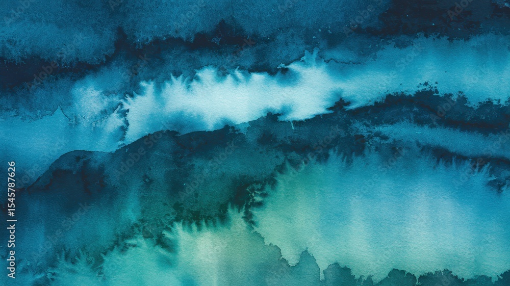 Fototapeta premium Teal and Deep Blue Watercolor Texture Abstract Background