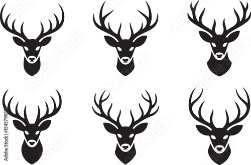 Deer Head Silhouette Vector Set Antler Buck Stag Wildlife Animal Graphic Art