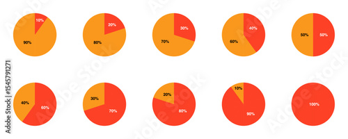 Infographic pie chart collection, pie chart icon isolated on transparent background