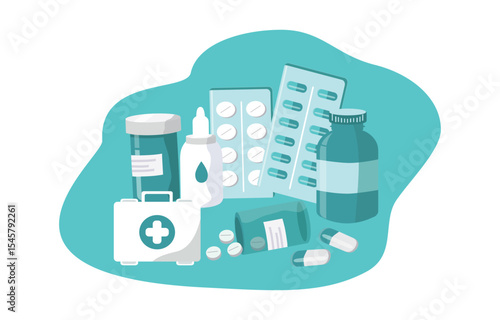 vector illustration in flat style. pharmacy, pills
