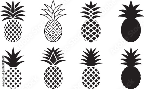 Pineapple Silhouette Collection Vector Illustration on Clear Surface