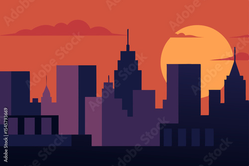Cityscape Sunset Urban Skyline Silhouette at Dusk
