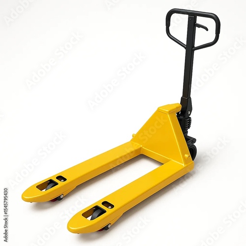 Yellow pallet jack for efficient warehouse material handling.
