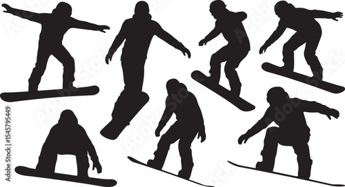 Snowboarder Silhouette Set Vector Illustration Winter Sport Activity