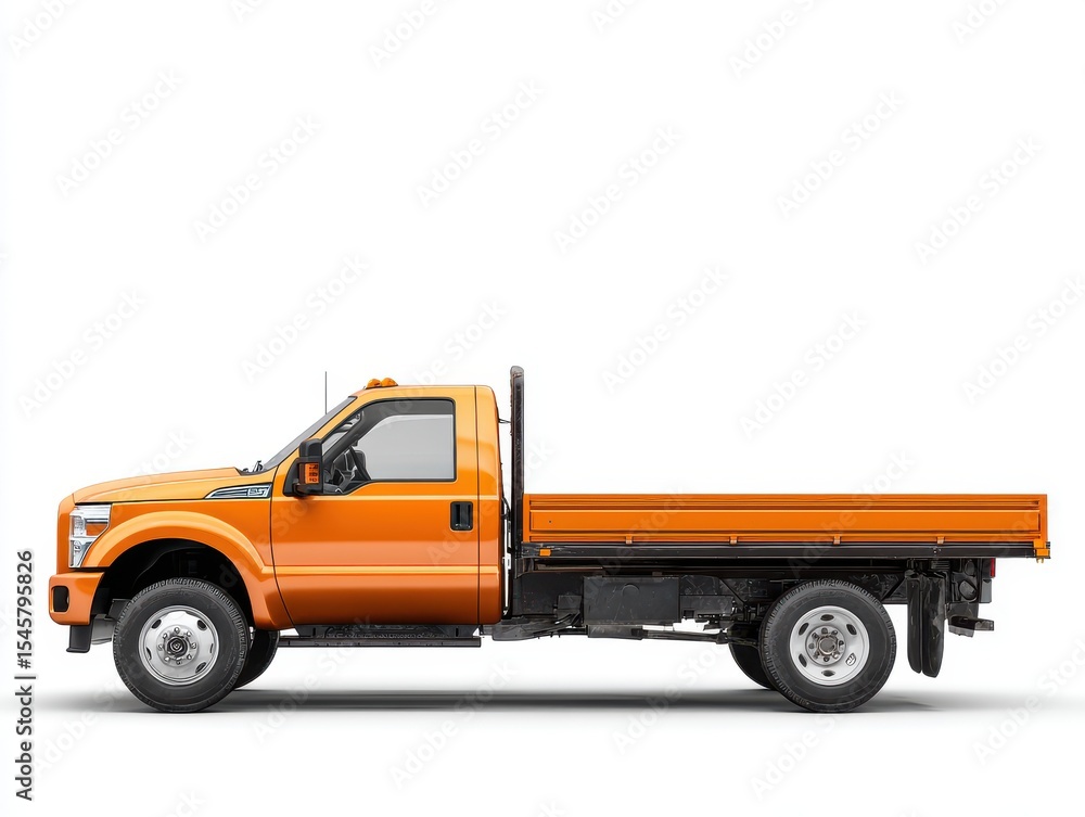 Fototapeta premium Orange Heavy Duty Flatbed Pickup Truck on White Background
