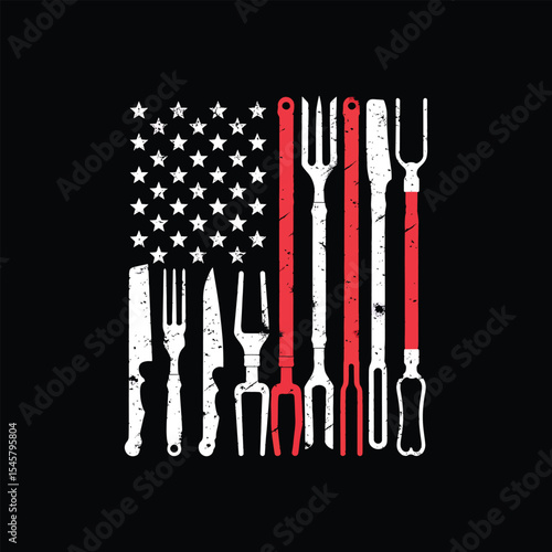 BBQ grilling tools USA flag T-shirt Graphic