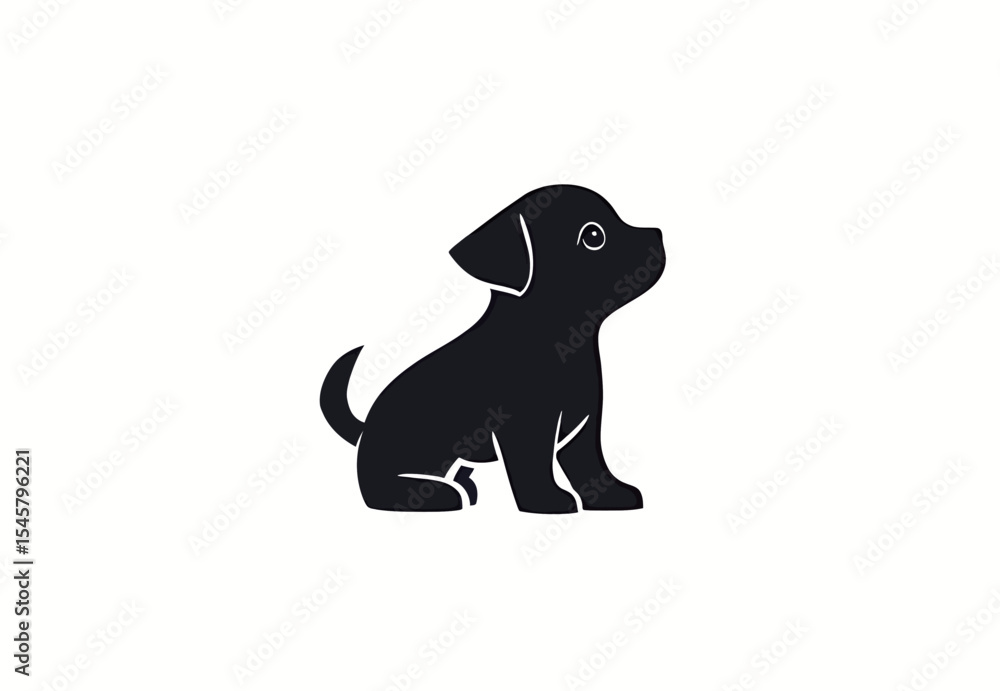 Obraz premium Cute black silhouette of a puppy sitting and looking up.