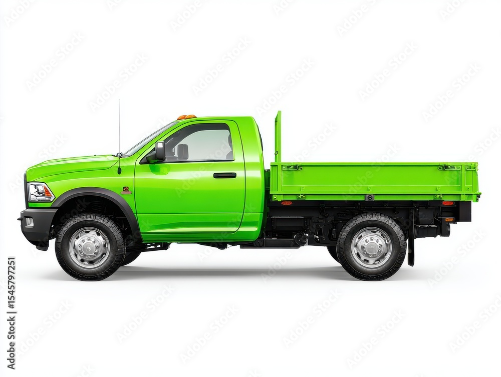Lime Green Heavy Duty Pickup Truck with Flatbed on White Background Lime Green Heavy Duty Pickup Truck with Flatbed on White Background