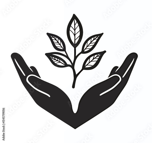 Two hands nurturing a plant, symbolizing care for the environment.