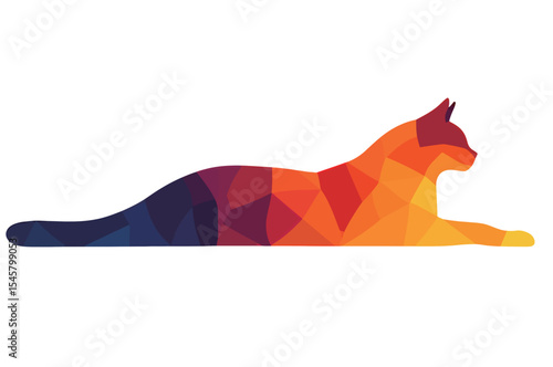 Stylized geometric illustration of a cat in vibrant gradient colors.