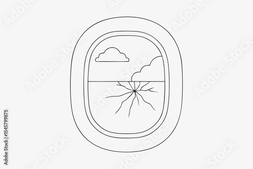 Airplane window cracked, symbolizing fragility, for travel blogs