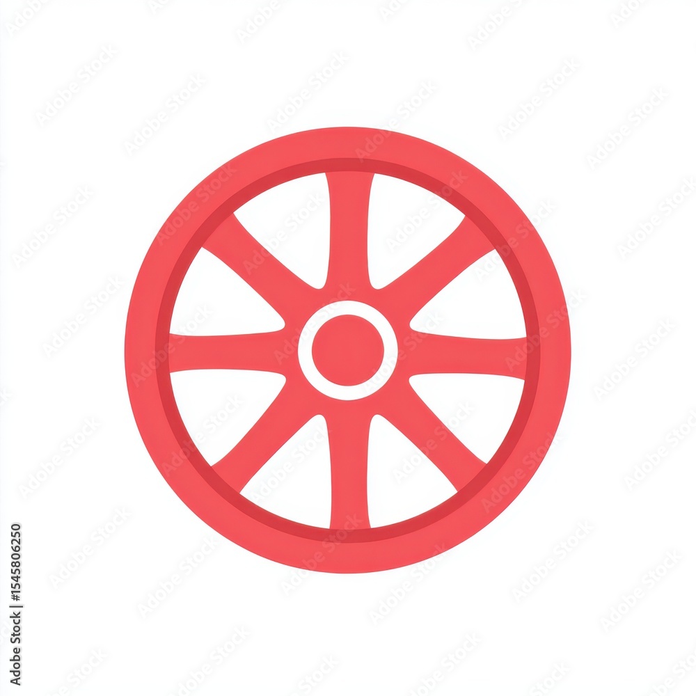 Obraz premium Red Wooden Wagon Wheel on White Background