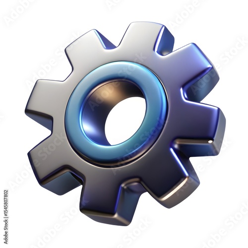 Metallic gear cog 3d render blue accent