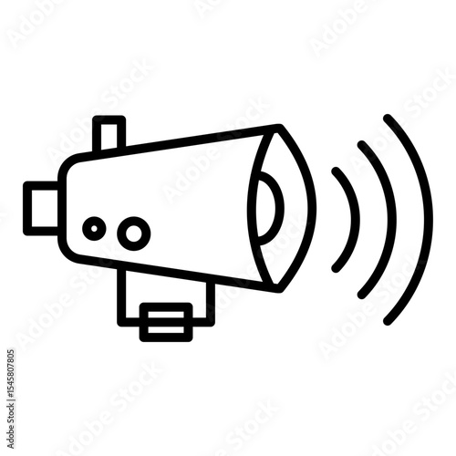 line icon silhouette of a megaphone emitting sound waves, representing public address, announcements, or communication.