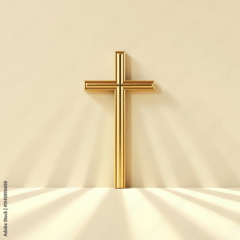 Naklejka premium A gold cross is standing in front of a white wall