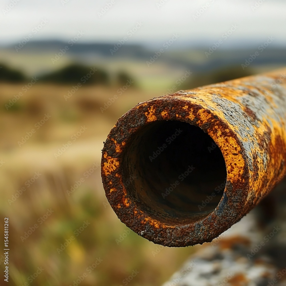 Rusty metal pipe in a field Rusty metal pipe in a field