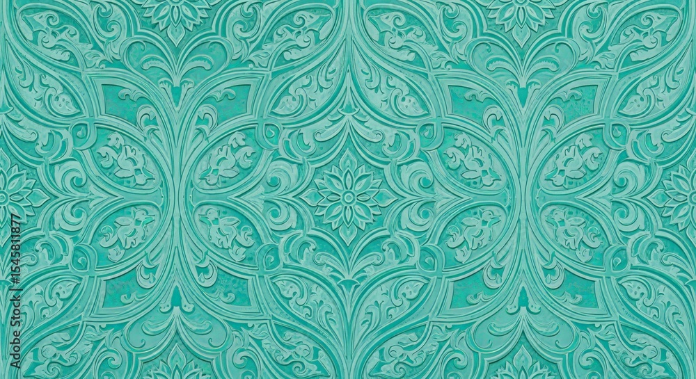 Fototapeta premium Teal Damask Pattern Ornate Design