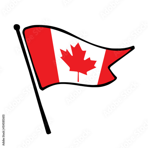 Flag of Canada. Canada flag vector illustration icon design in the hand-drawn style. Fluttering flagpole flag.