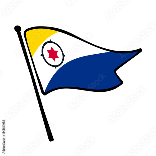 Flag of Caribisch Nederland. Caribisch Nederland flag vector illustration icon design in the hand-drawn style. Fluttering flagpole flag.