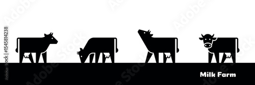 Milk Farm Animals silhouettes. Cow farm producing natural milk. Icon design. Template elements