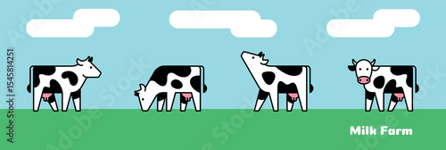Milk Farm Animals silhouettes. Cow farm producing natural milk. Icon design. Template elements